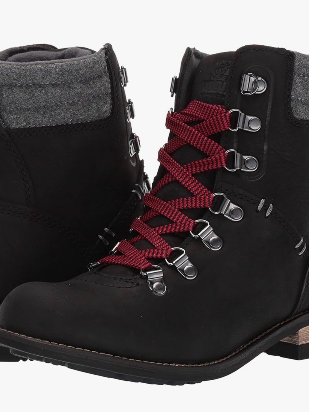 Black Lace-Up Hiker Boot with Burgundy Laces
